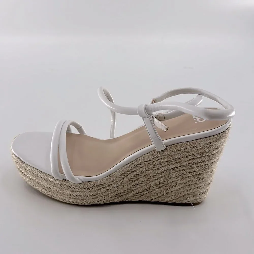 BP Cohan Espadrille Platform Wedge Straappy White Sandal